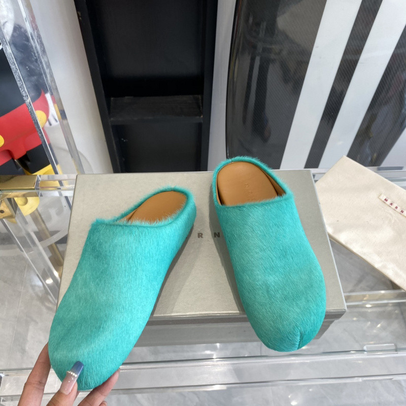 MARNI Green Pony Skin Fussbett Sabot Loafers