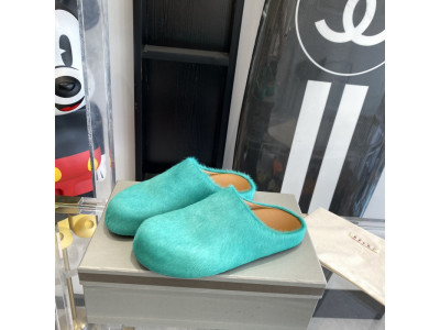 MARNI Green Pony Skin Fussbett Sabot Loafers